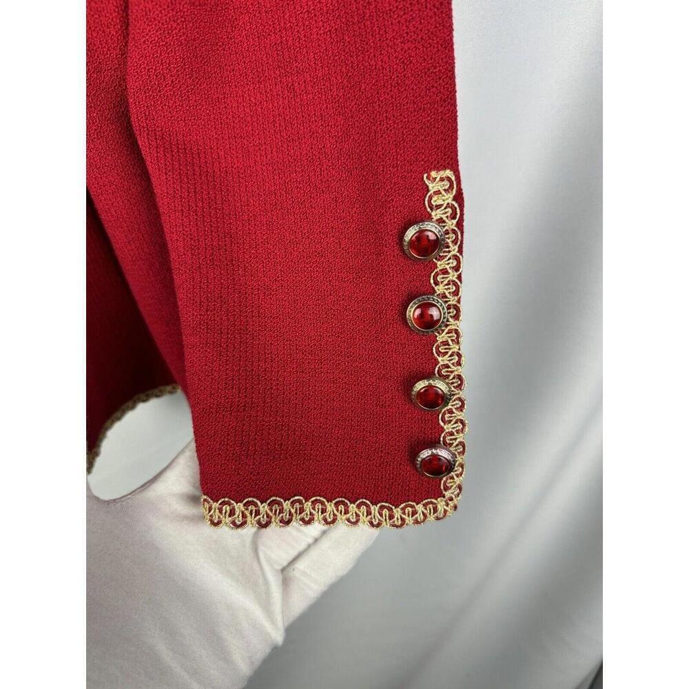 St. John By Marie Gray Button-Up Crop Jacket Red Gold Trim Size 8 US - Picture 4 of 7